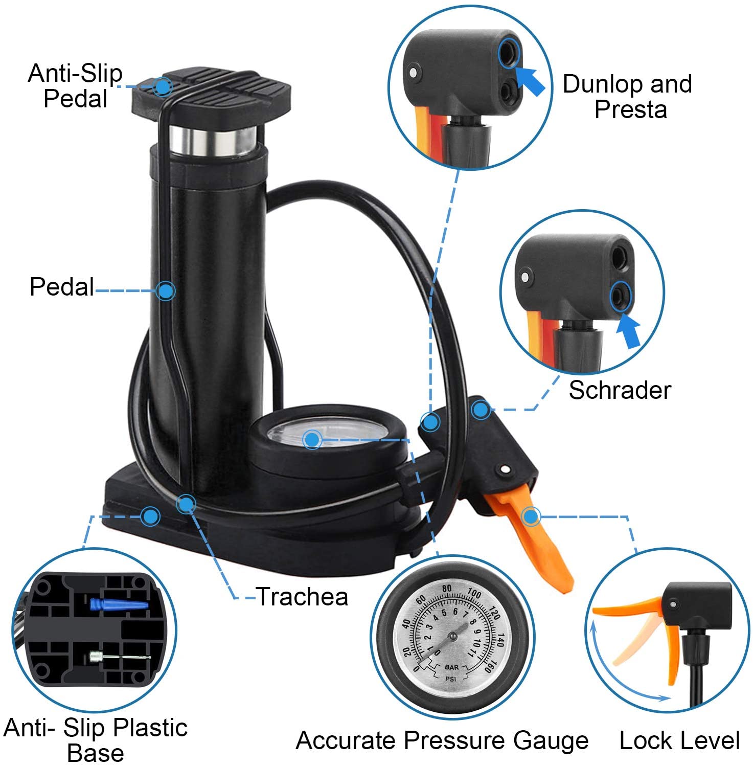 Mini-pompe-pied-de-v-lo-Portable-avec-manom-tre-accessoires-adapt-s-aux-valves-Presta