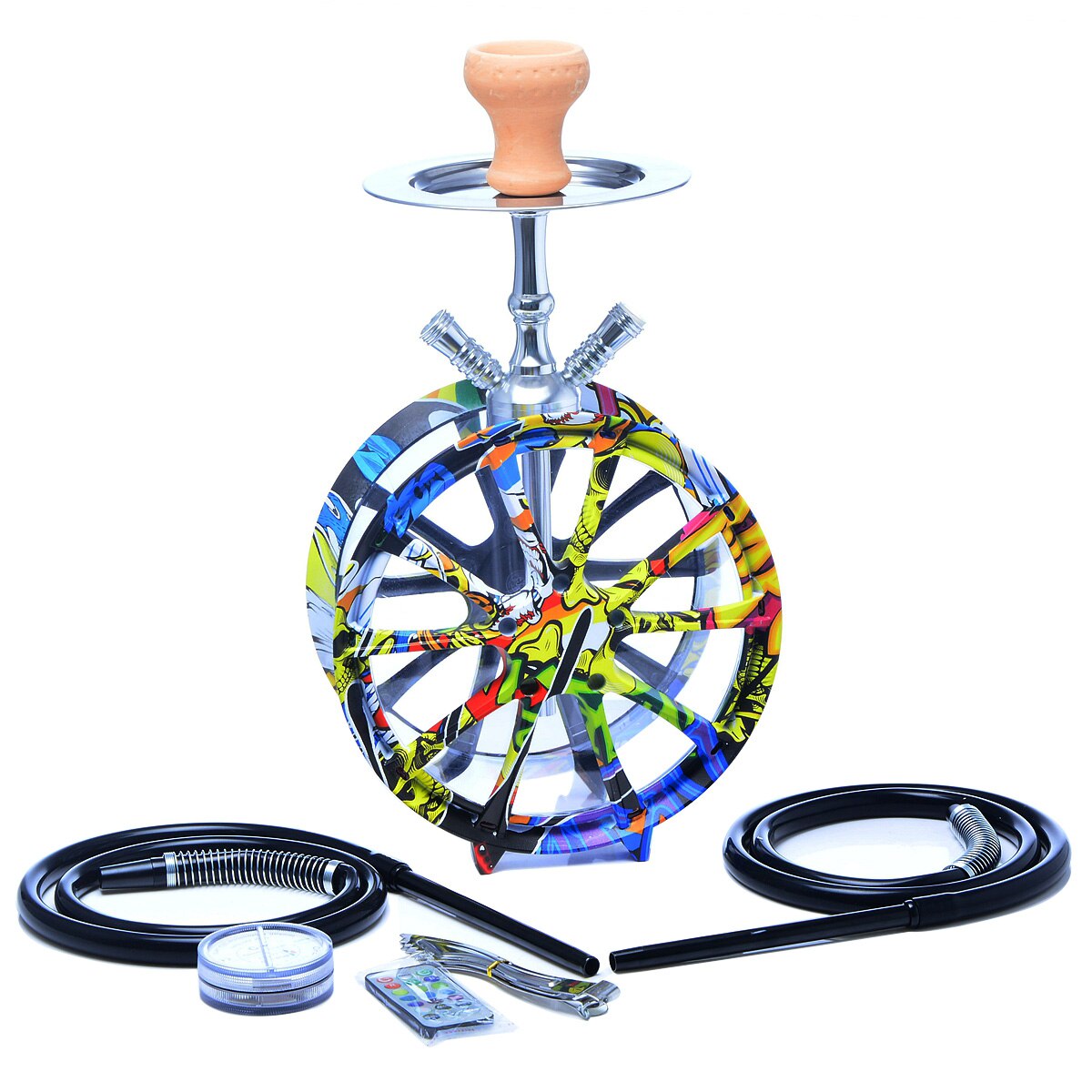 Roue-Graffiti-multicolore-en-acrylique-2-tuyaux-de-Shisha-Pipe-complets-accessoires-pour-Chicha