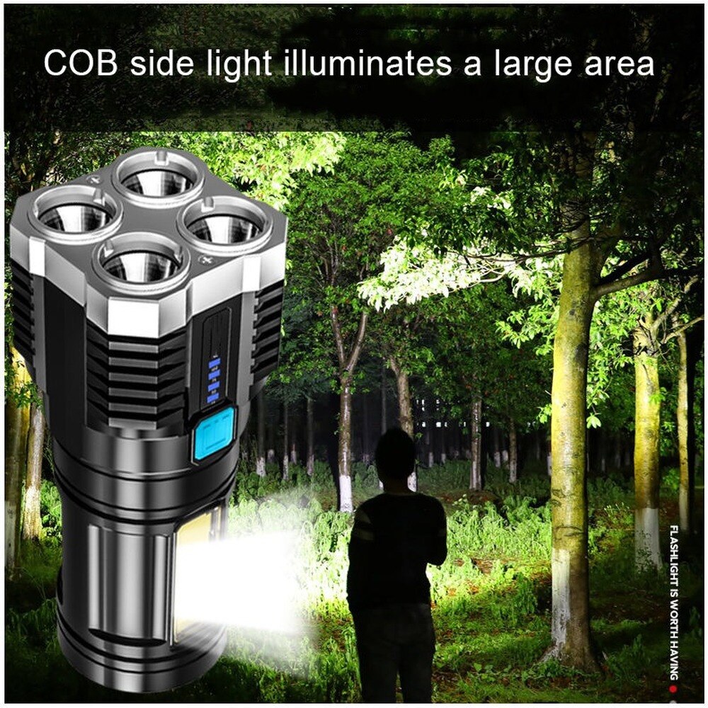 Lampe-de-poche-LED-Rechargeable-4-c-urs-projecteur-d-ext-rieur-multifonctionnel-longue-port-e