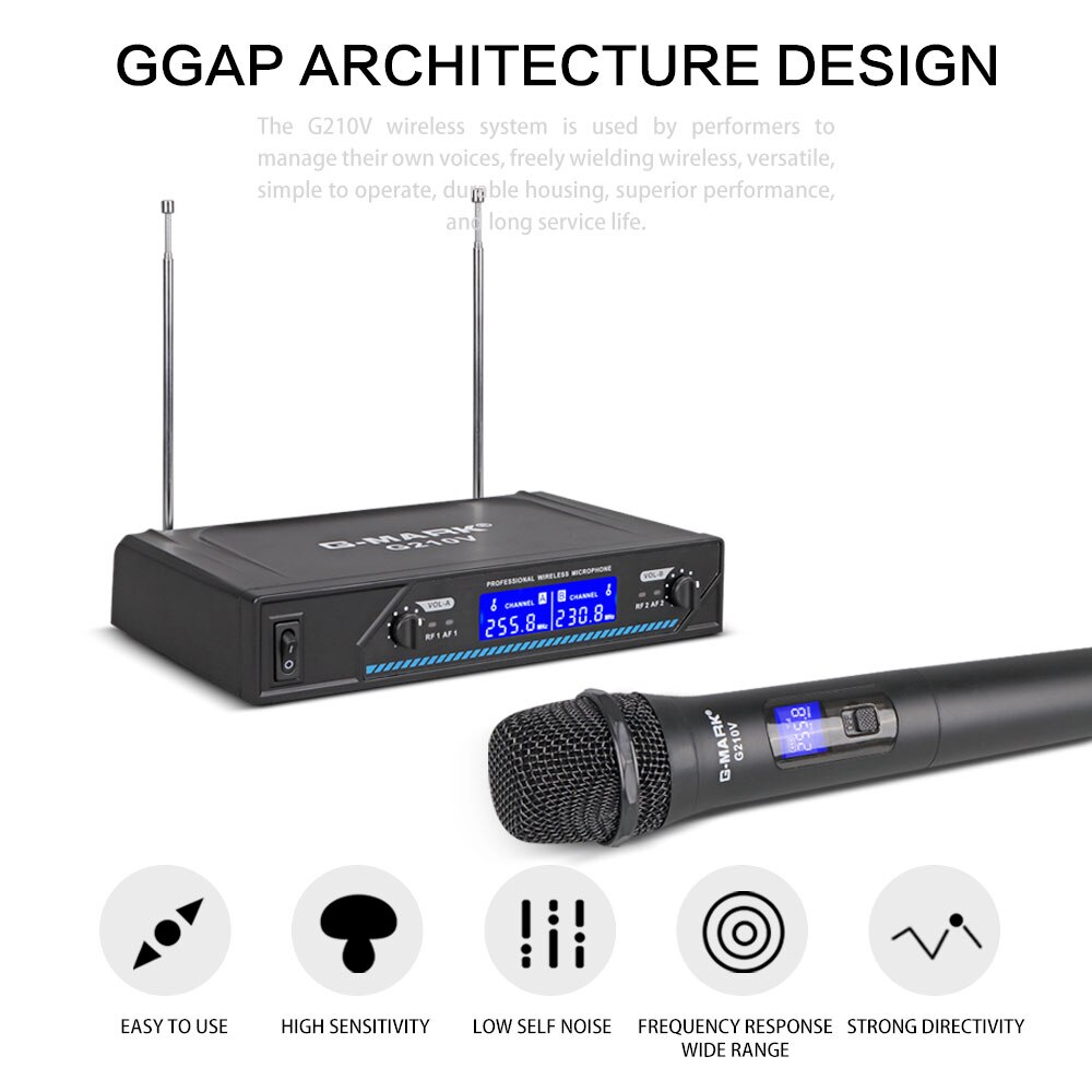 Microphone-portable-professionnel-sans-fil-G-MARK-g-210v-2-canaux-VHF-pour-f-te-karaok