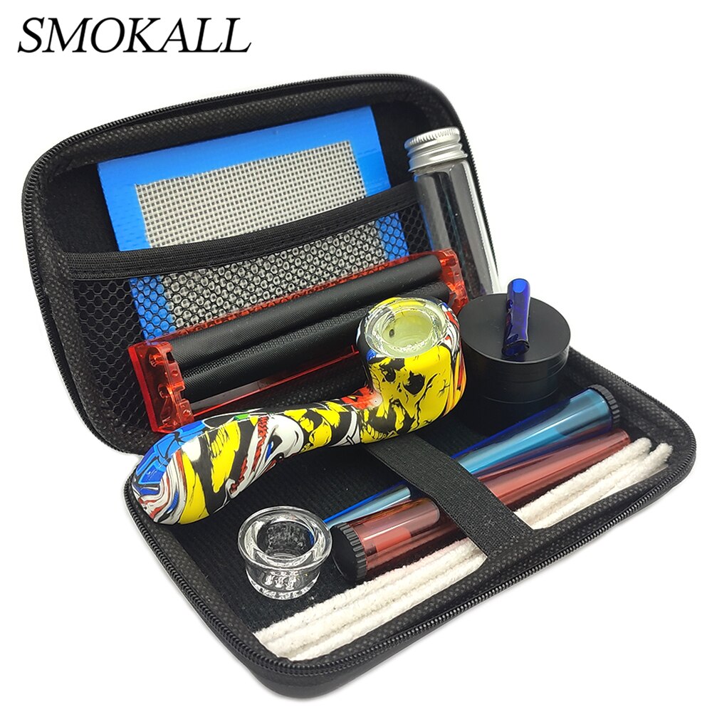 Kit-de-tabac-avec-tuyau-en-Silicone-broyeur-fumer-bo-te-de-rangement-support-de-tampon