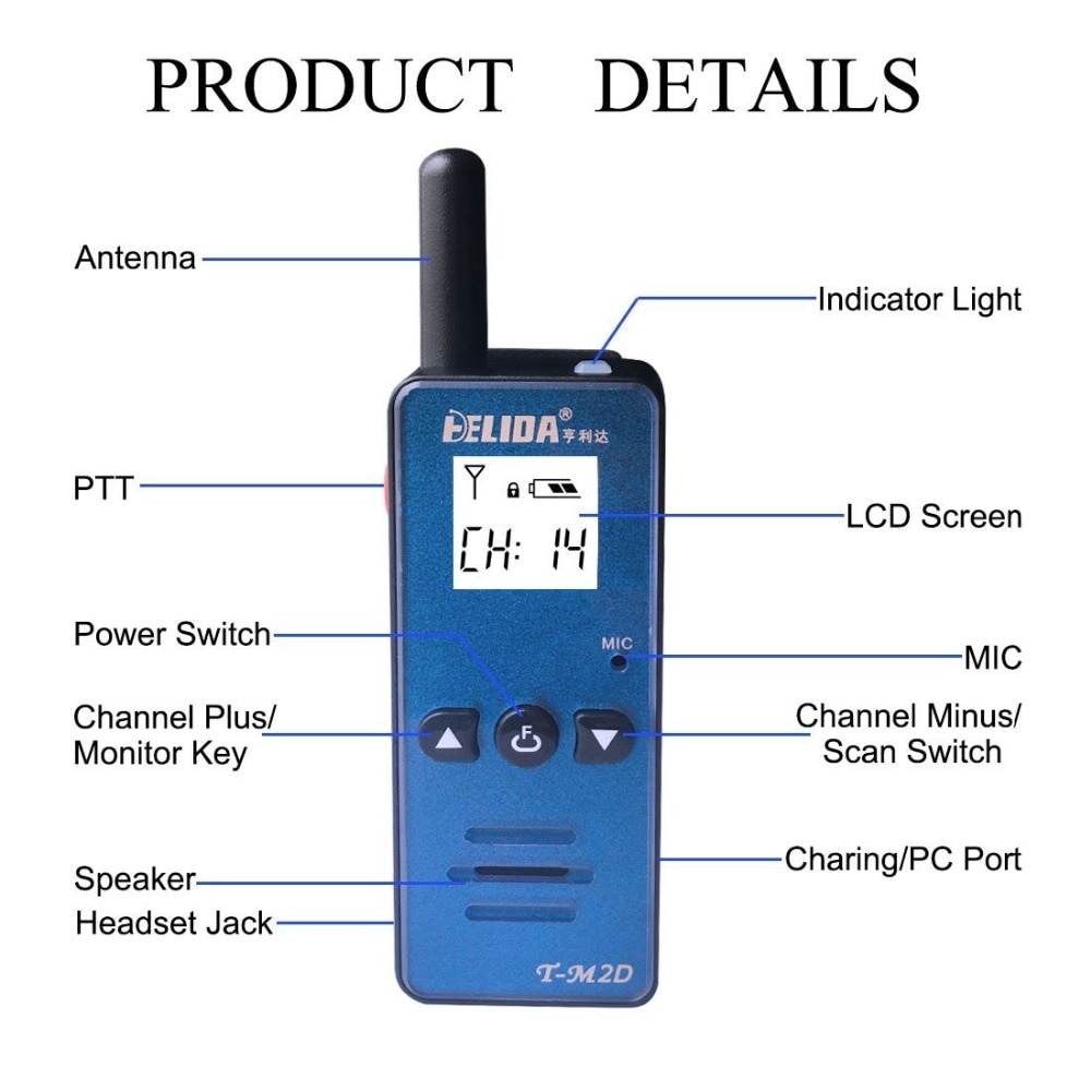 HELIDA-T-M2D-Super-Mini-talkie-walkie-2W-1-pi-ce-Radio-bidirectionnelle-FRS-GMRS-UHF