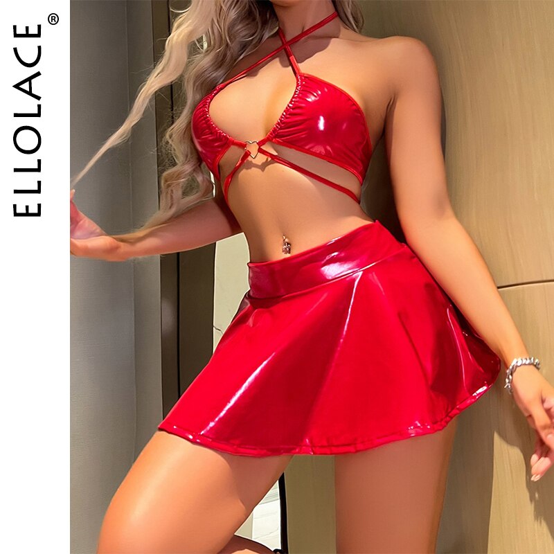 Ellolace-Lingerie-f-tiche-en-Pvc-jupe-en-cuir-PU-sous-v-tements-pour-femme-ensemble