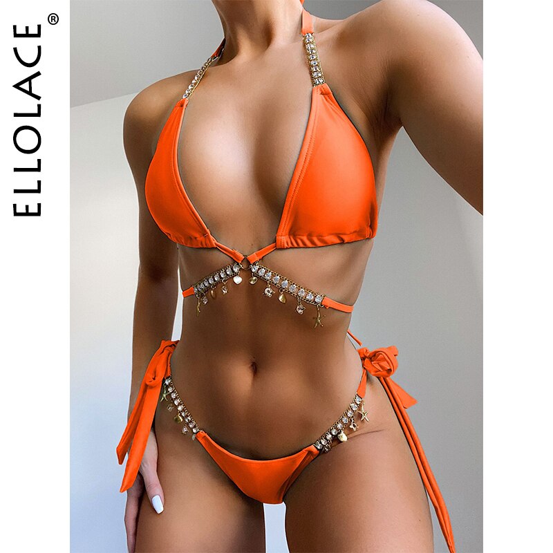 Ellolace-Bikini-avec-cha-ne-en-m-tal-maillot-de-bain-avec-strass-soutien-gorge-Push