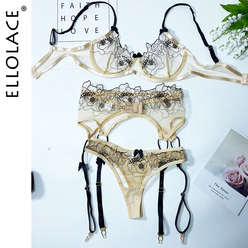 Ellolace-Lingerie-Sexy-transparente-soutien-gorge-armatures-Costumes-rotiques-n-ud-papillon-broderie-florale-jarretelles-ensembles