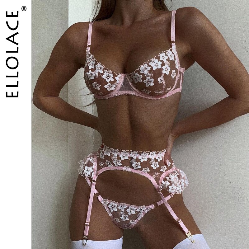 Ellolace-ensemble-de-sous-v-tements-rotiques-fleurs-Lingerie-sensuelle-3-pi-ces-soutien-gorge-Push