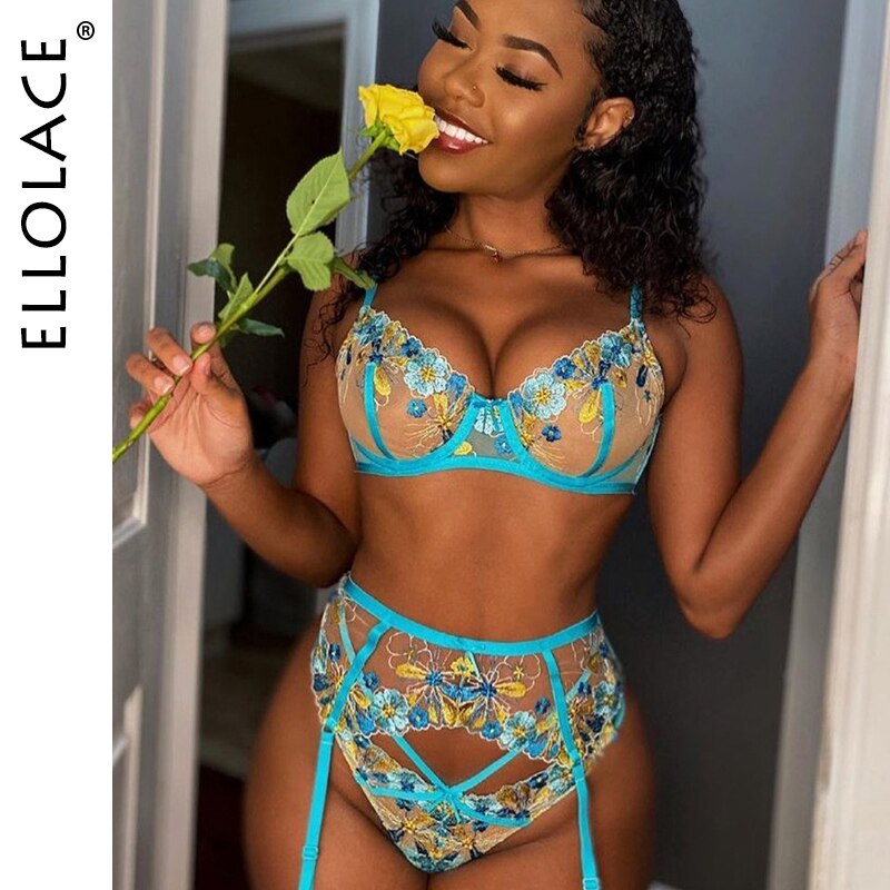 Ellolace-ensemble-de-sous-v-tements-brod-fleurs-Lingerie-Sexy-Kits-de-soins-de-la-peau