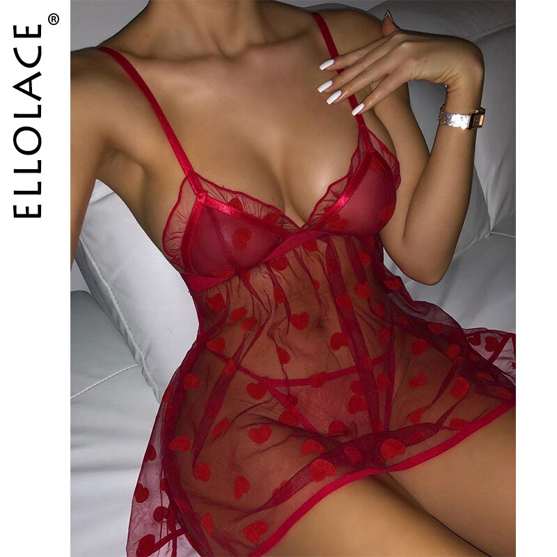 Ellolace-Costumes-exotiques-Lingerie-Sexy-robe-de-nuit-nuisette-rouge-pois-Mini-porno-v-tements-de