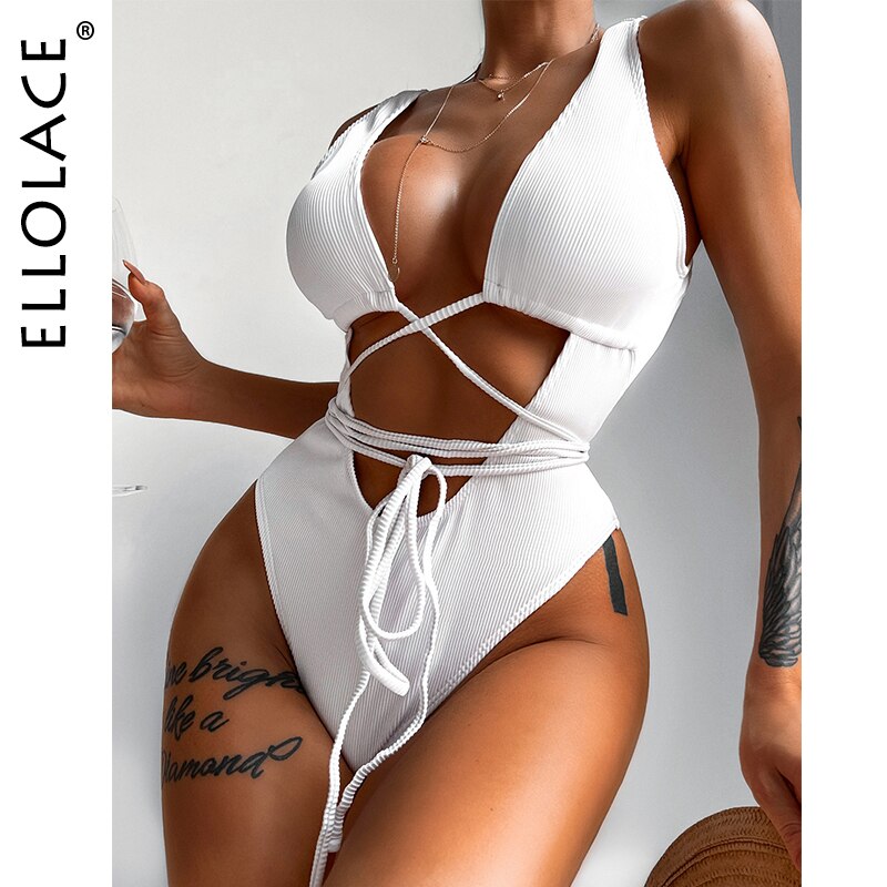 Ellolace-maillot-de-bain-Bandage-en-V-profond-Sexy-une-pi-ce-haut-lacets-Monokini-costume