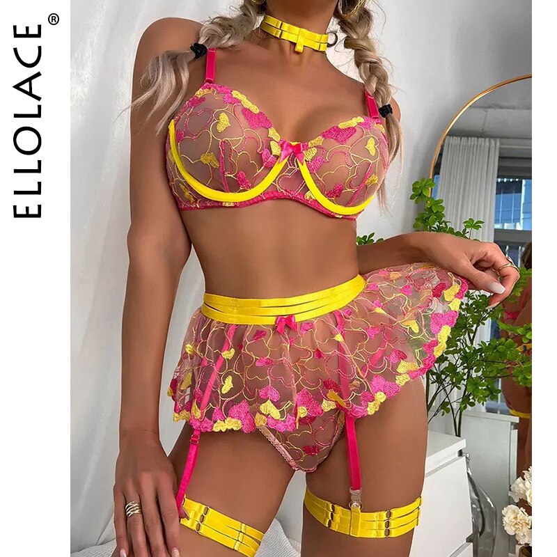 Ellolace-soutien-gorge-Transparent-brod-en-forme-de-c-ur-sous-v-tements-fantaisie-jarretelles-volants