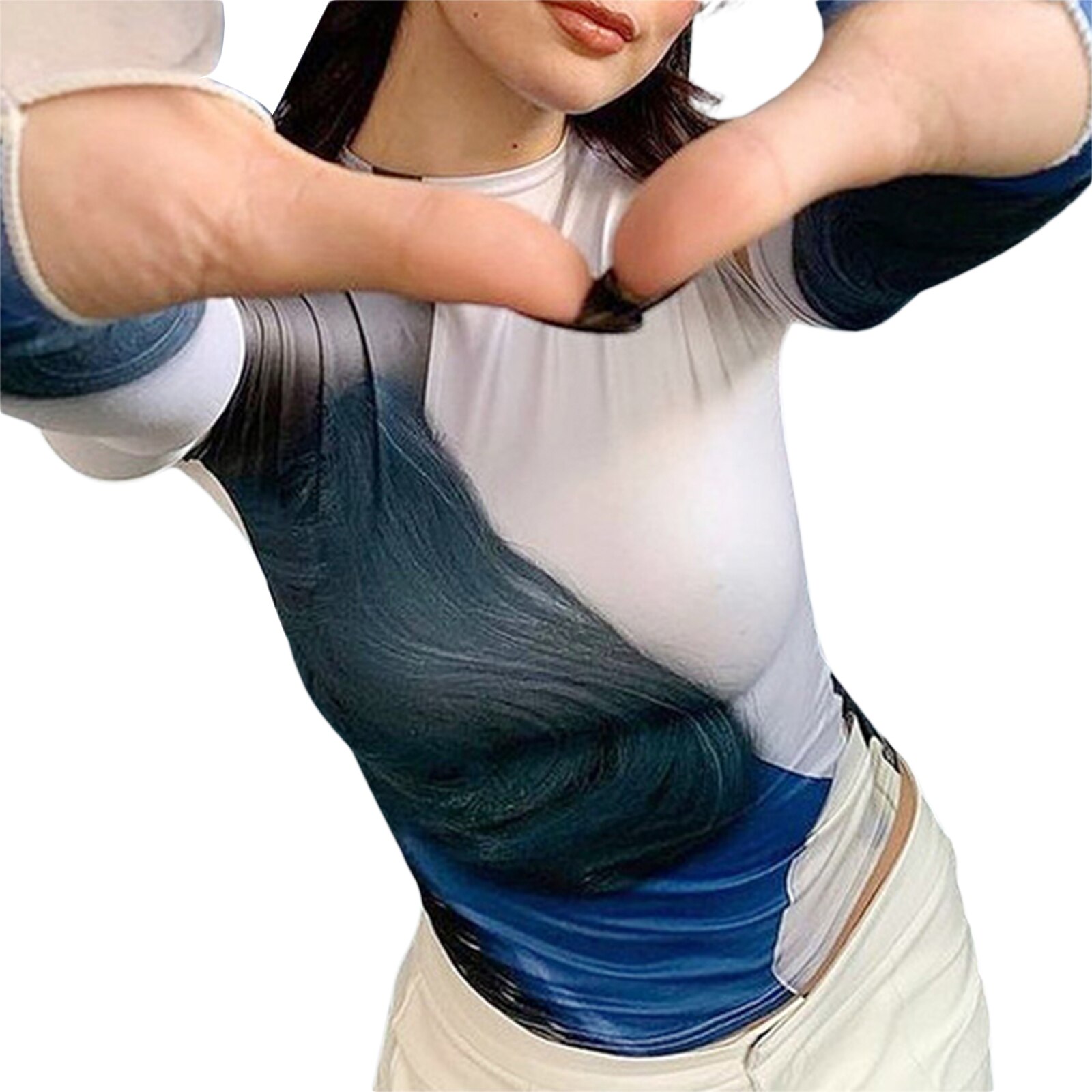 T-Shirt-manches-courtes-pour-femmes-haut-court-et-l-gant-avec-imprim-abstrait-avec-bras