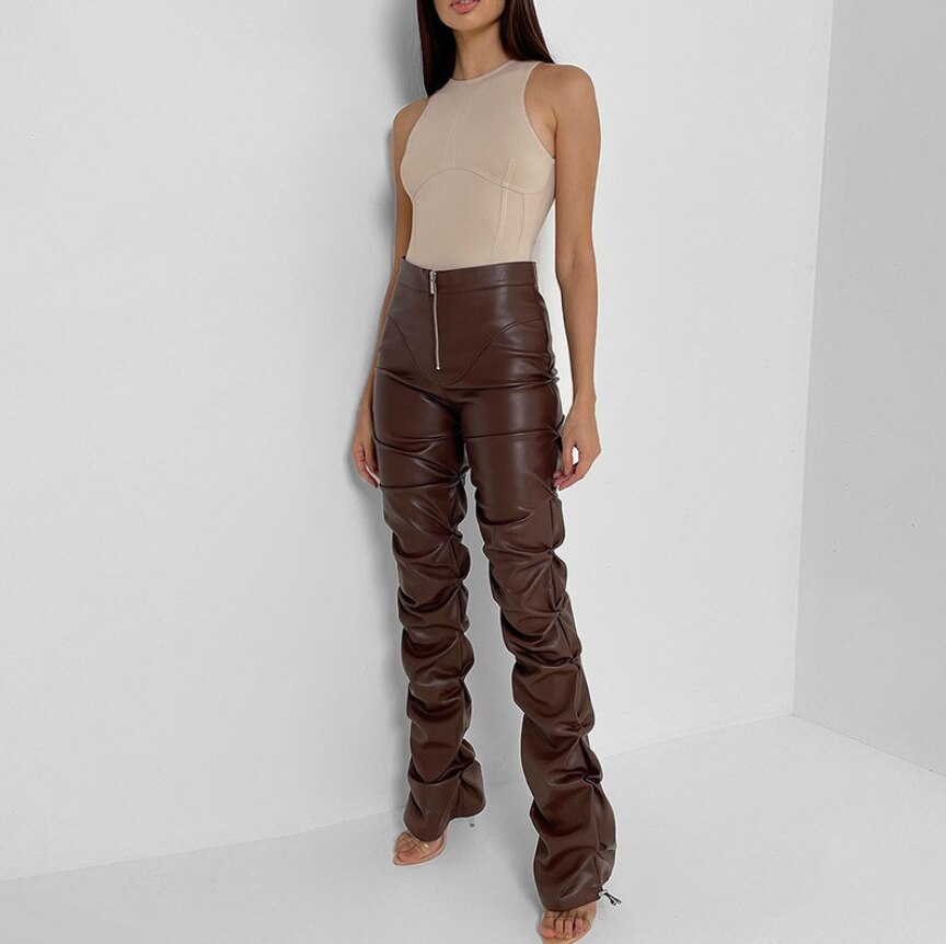Ins-Style-pantalon-Long-en-simili-cuir-pour-femmes-slim-taille-haute-mode-Streetwear-nouvelle-collection