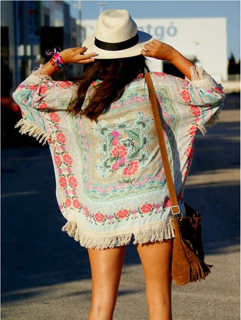 Kimono-manches-chauve-souris-pour-femmes-Cardigan-franges-fleurs-style-Boho-la-mode-nouvelle-collection