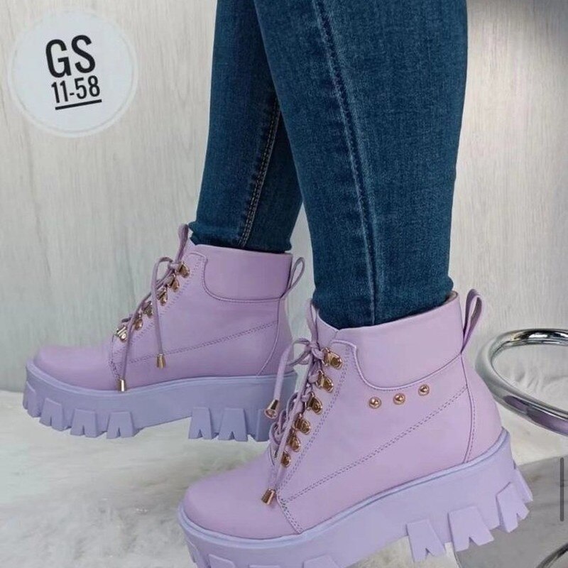 Bottines-violettes-lacets-pour-femme-chaussures-Chelsea-d-contract-es-la-mode-plateforme-chaudes-Rivets-Punk