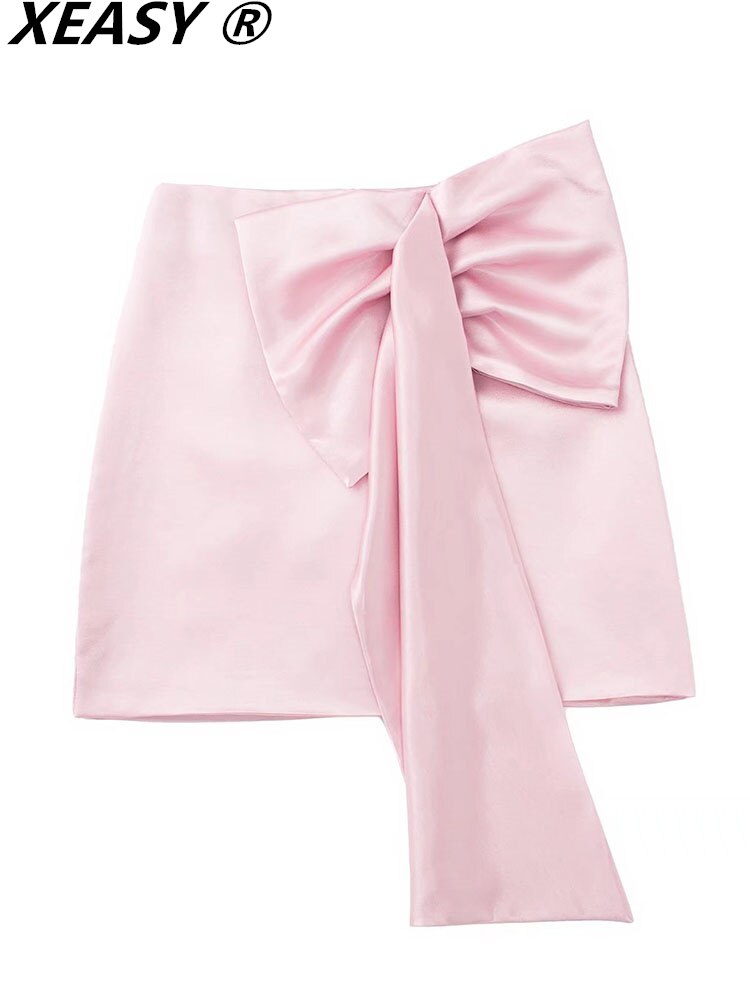 XEASY-Mini-jupe-taille-haute-pour-femme-v-tement-Sexy-Vintage-rose-avec-n-ud-t