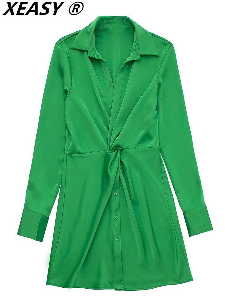 XEASY-Mini-robe-en-Satin-manches-longues-pour-femme-tenue-d-t-Sexy-Vintage-verte-Chic