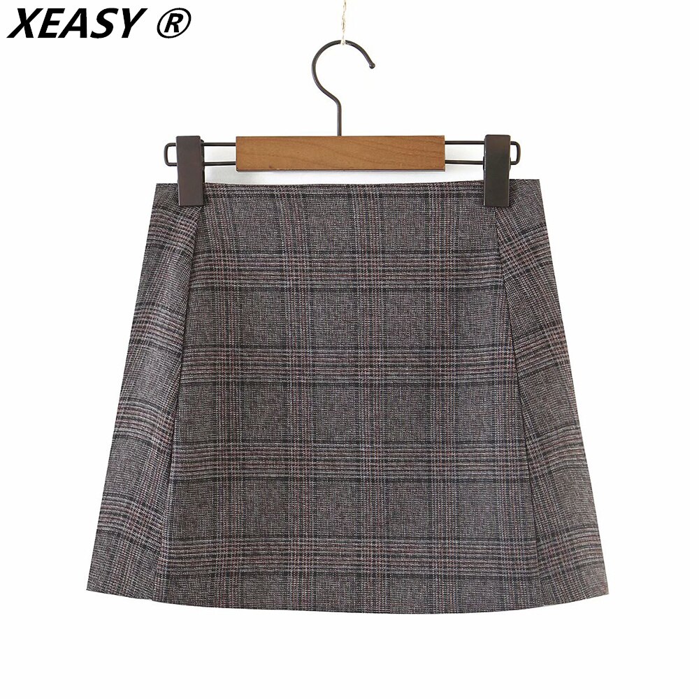 XEASY-ensemble-Blazer-court-carreaux-pour-femmes-Vintage-l-gant-taille-haute-fente-lat-rale-Mini