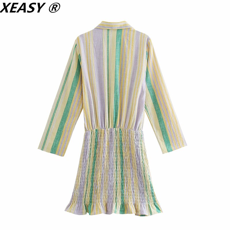 XEASY-robe-imprim-e-rayures-color-es-pour-femmes-Mini-Vintage-ourlet-lastique-pliss-Slim-volants