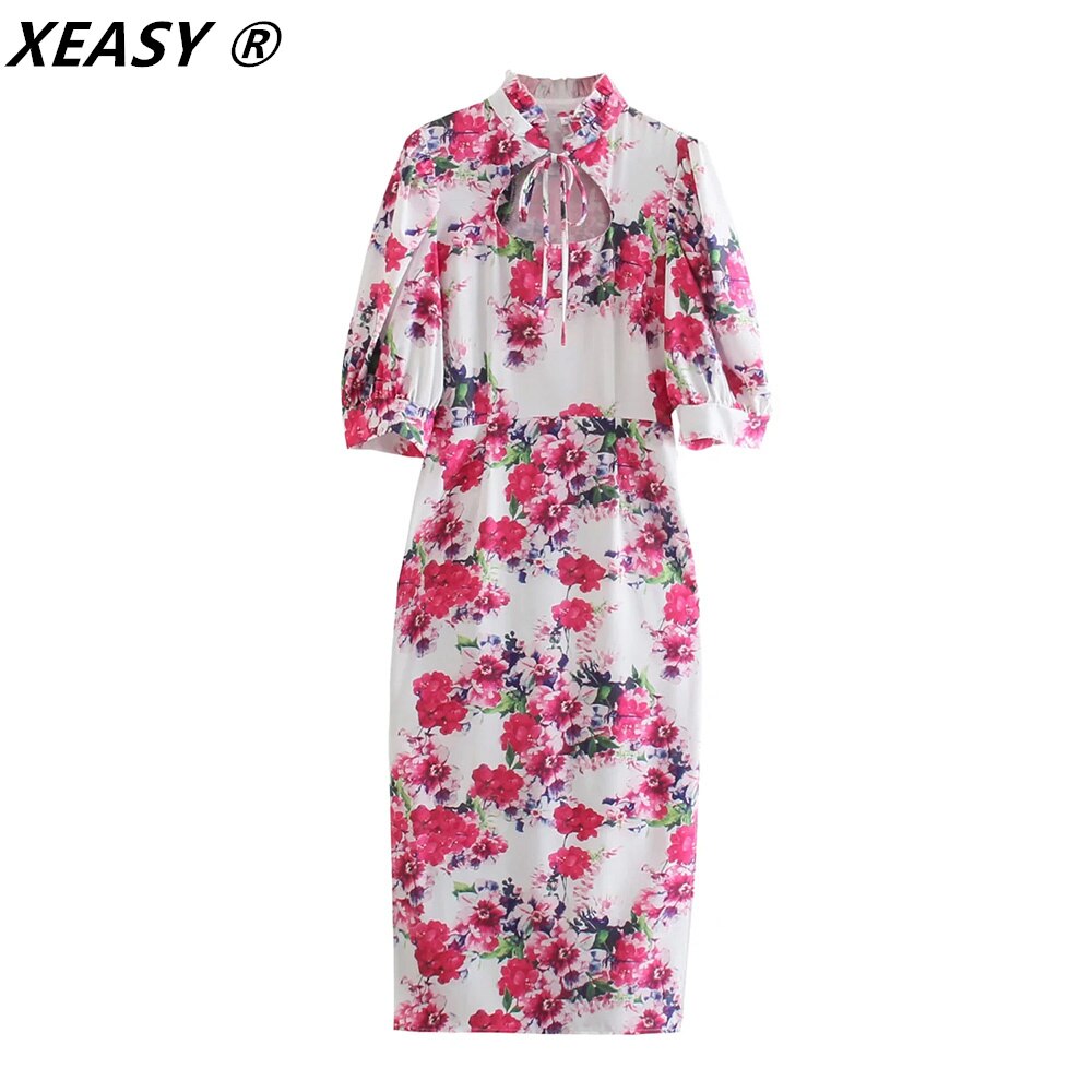 XEASY-robe-Vintage-manches-bouffantes-Sexy-Style-chinois-coupe-trap-ze-n-ud-moulante-imprim-e