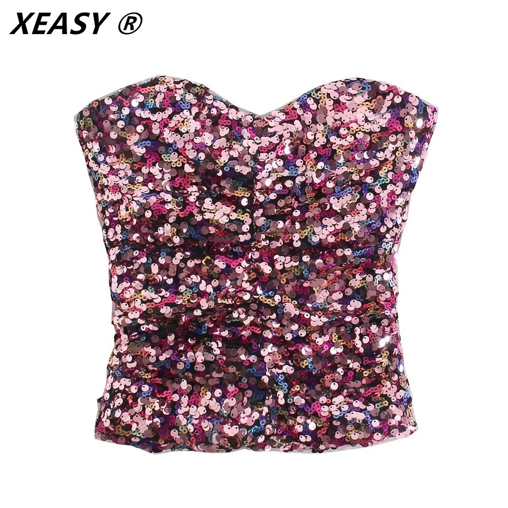 XEASY-haut-court-paillettes-pour-femmes-v-tement-d-t-Tube-Sexy-dos-ouvert-personnalis-Y2k