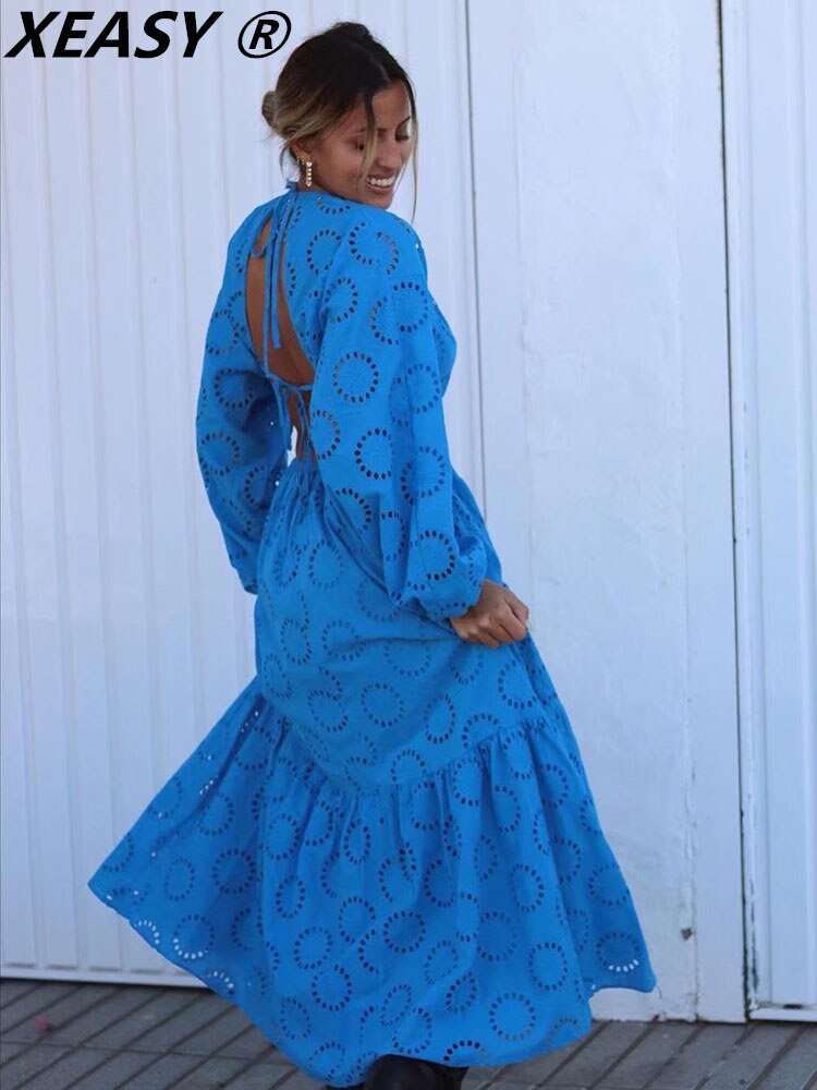 XEASY-robe-mi-longue-Sexy-pour-femmes-l-gante-dos-nu-manches-longues-bleu-Vintage-v