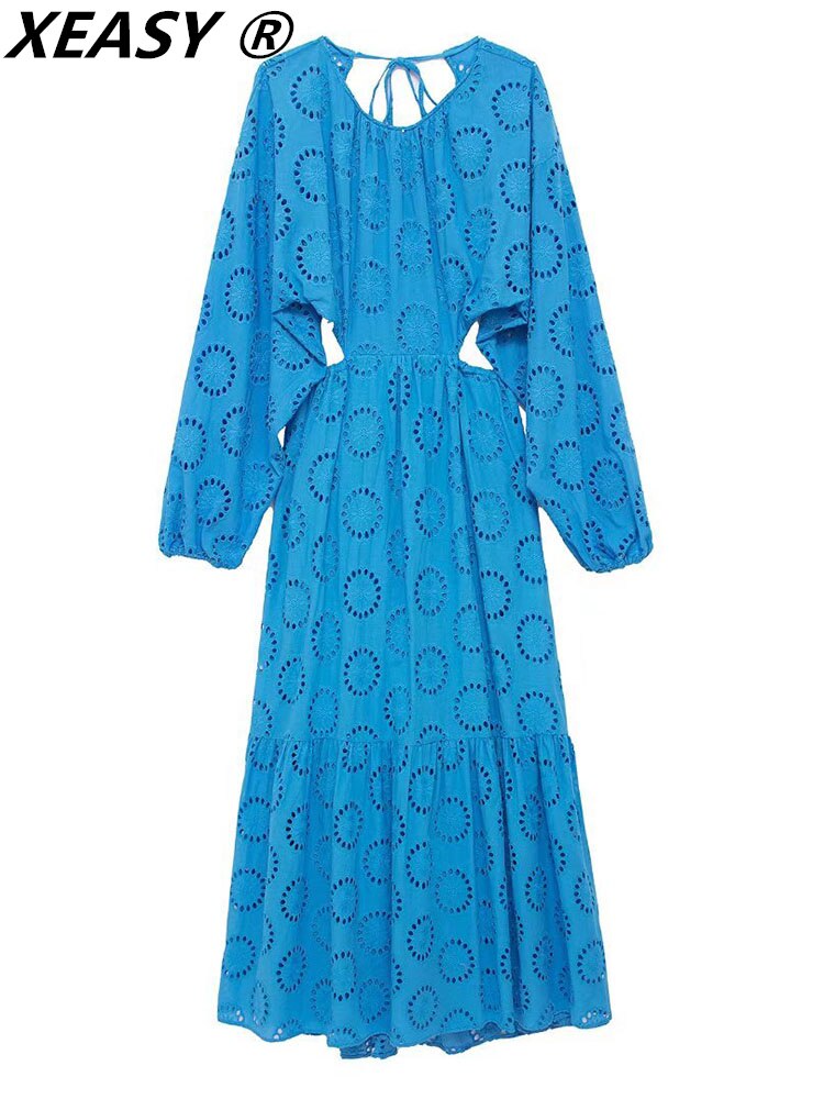 XEASY-robe-mi-longue-Sexy-pour-femmes-l-gante-dos-nu-manches-longues-bleu-Vintage-v