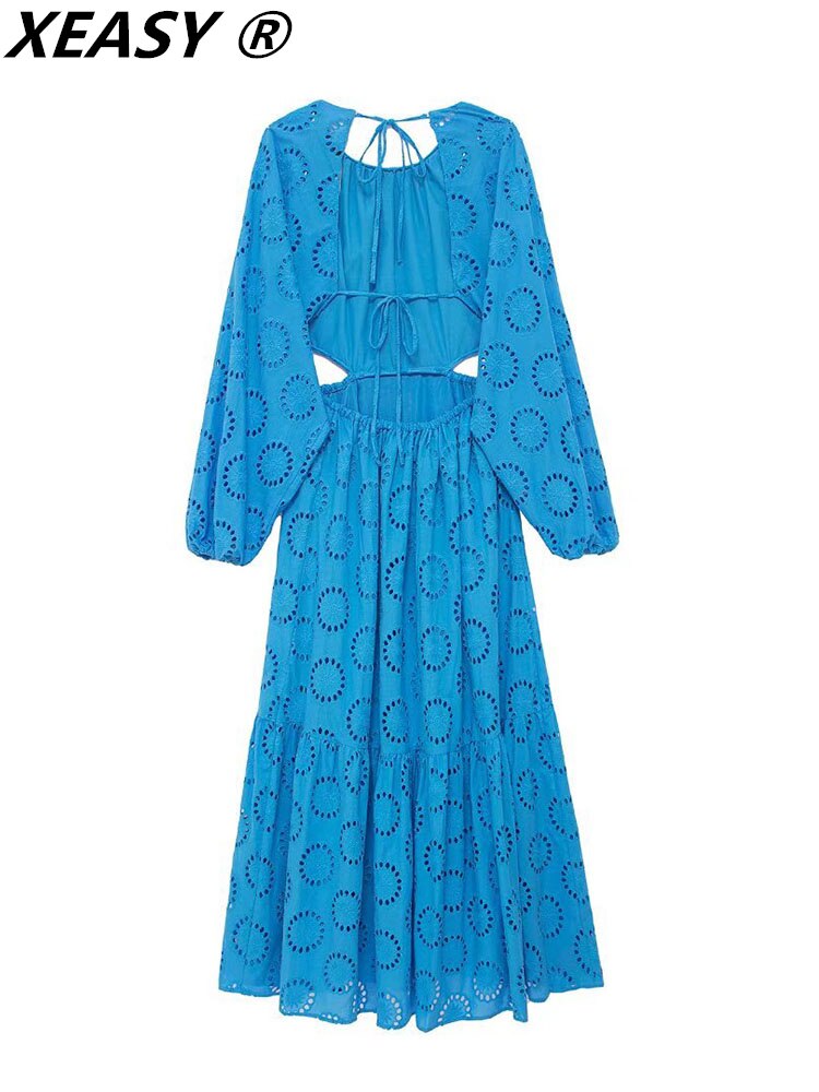 XEASY-robe-mi-longue-Sexy-pour-femmes-l-gante-dos-nu-manches-longues-bleu-Vintage-v