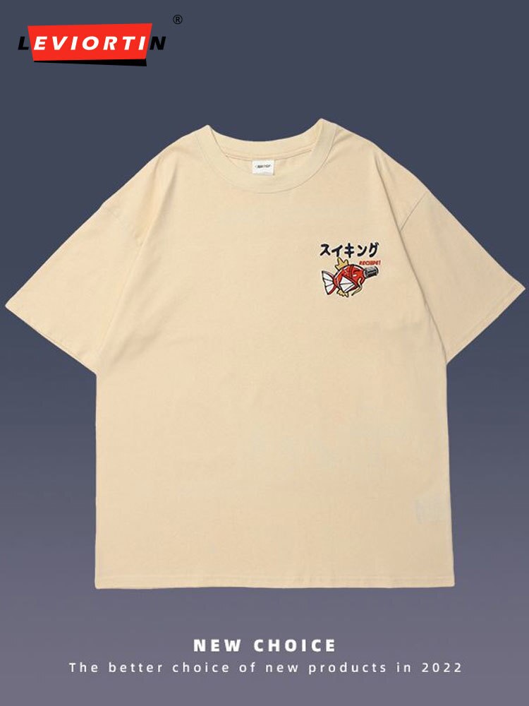 T-shirt-manches-courtes-en-coton-pour-homme-Streetwear-Hip-Hop-avec-broderie-japonaise-Kanji-bouffant