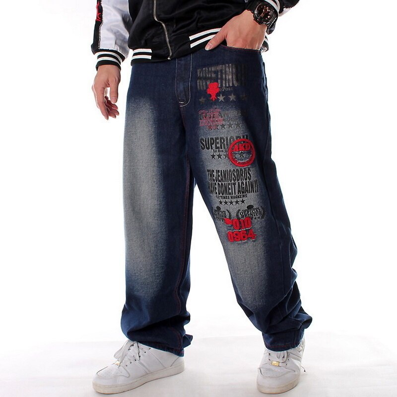 Pantalon-en-Denim-pour-hommes-Streetwear-Hip-Hop-d-contract-pour-Skateboard-lettres-brod-es-ample