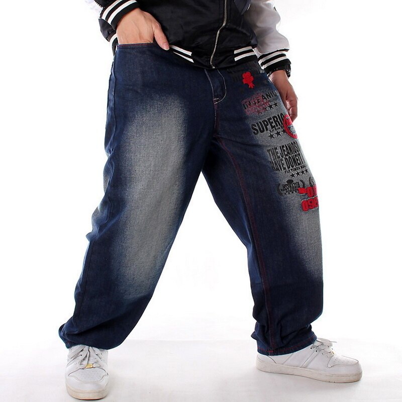 Pantalon-en-Denim-pour-hommes-Streetwear-Hip-Hop-d-contract-pour-Skateboard-lettres-brod-es-ample