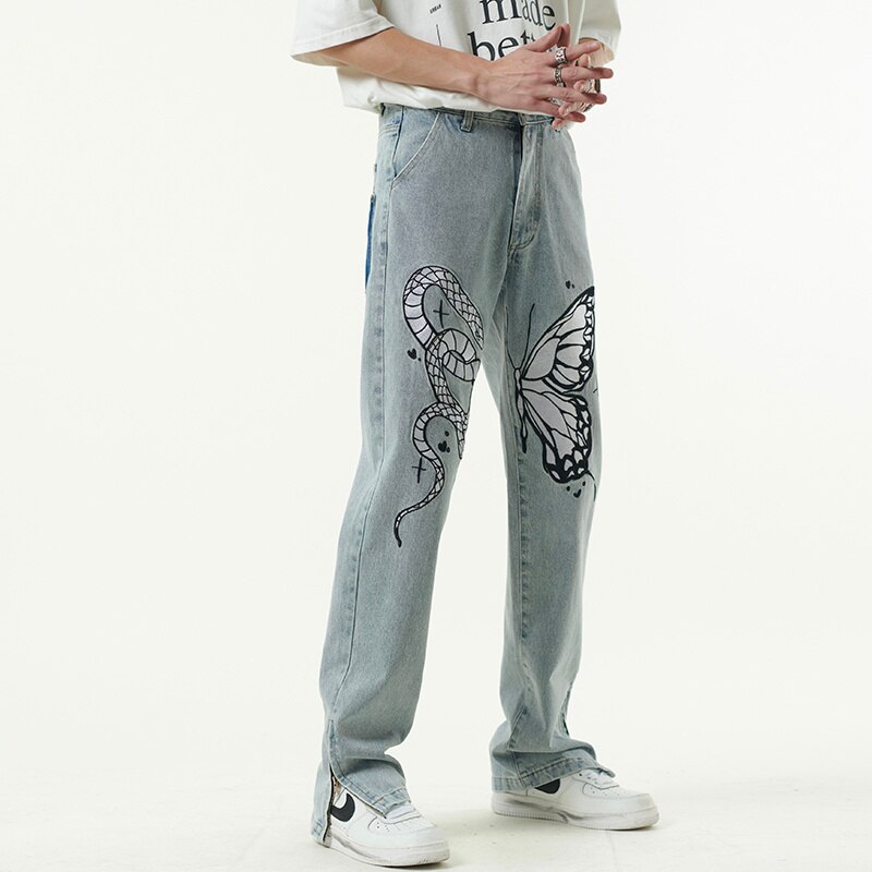 Jean-brod-papillon-et-serpent-pour-hommes-pantalon-droit-fermeture-clair-la-cheville-poches-r-tro