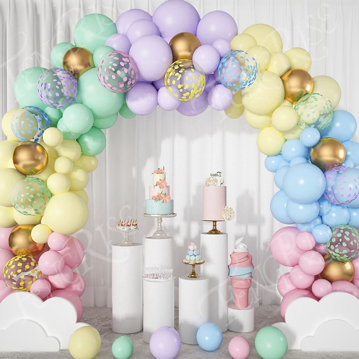 Guirlande-en-arc-de-couleur-Pastel-rose-Macaron-cha-ne-de-ballons-arc-en-ciel-mat