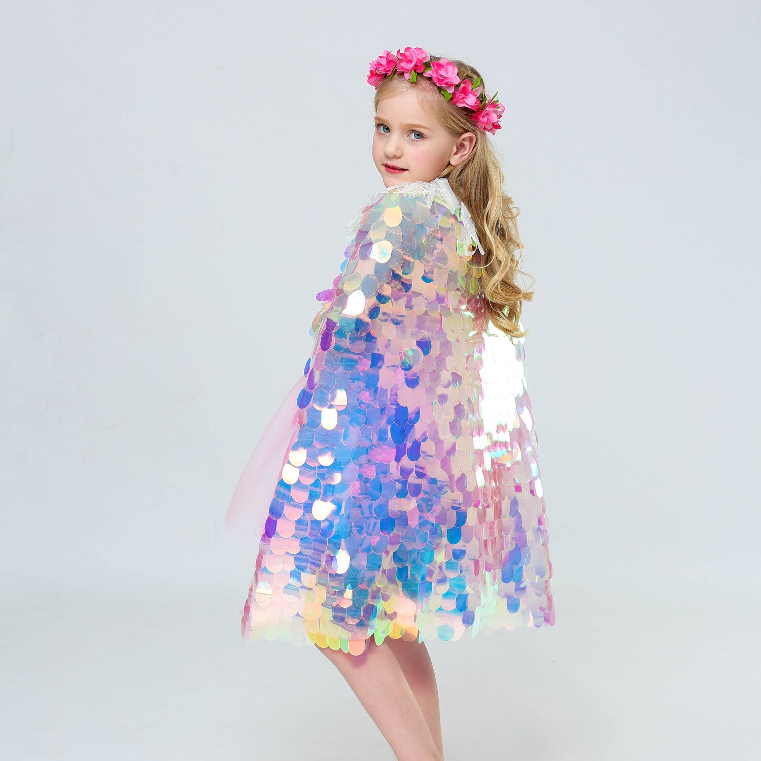 Cape-de-petite-sir-ne-pour-filles-paillettes-color-es-cape-de-princesse-brillante-Costume-de