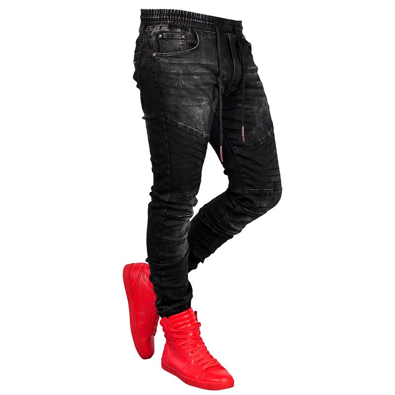 Jean-de-Jogging-pour-hommes-couleur-unie-cordon-lastique-ceinture-slim-extensible-mode-haute-qualit