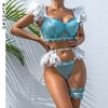 Costume-quatre-pi-ces-Sexy-plumes-couleurs-contrast-es-fra-ches-confortable-polyvalent-Girly-bleu