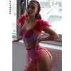 NewECTOOKO-ensemble-quatre-pi-ces-Sexy-avec-plumes-sous-v-tements-en-dentelle-cousus-Rose-rouge