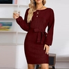 Robe-de-soir-e-manches-longues-pour-femmes-paules-d-nud-es-tricot-e-couleur-unie