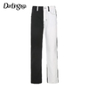 Darlingaga-jean-en-Denim-pour-femme-pantalon-droit-taille-haute-Slim-Long-Patchwork-noir-et-blanc