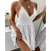 Robe-d-t-pour-femmes-couleur-unie-Crochet-bretelles-Spaghetti-col-en-v-dos-nu-bretelles