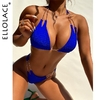 Ellolace-maillot-de-bain-bleu-Tanga-avec-cha-ne-col-licou-Triangle-v-tements-de-plage