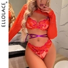 Ellolace-Lingerie-fantaisie-avec-haut-court-4-pi-ces-Sexy-string-Transparent-sensuel-Orange-sous-v