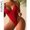 Ellolace-maillot-de-bain-une-pi-ce-rouge-culotte-tanga-taille-haute-dos-nu-Monokini-uni