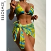 Ellolace-maillot-de-bain-rembourr-et-Cover-Up-pour-femmes-imprim-col-licou-vert-Micro-Bikini