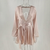 Mini-robe-de-soir-e-moulante-et-Sexy-pour-femmes-col-en-v-profond-manches-longues