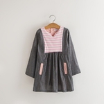 Robe-en-coton-manches-longues-pour-fille-v-tement-rayures-en-Patchwork-pour-enfant-en-bas