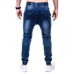 Jean-Vintage-froiss-pour-homme-couleur-unie-bleu-classique-Cargo-poches-fermeture-clair-style-Hip-hop