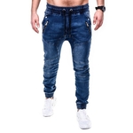 Jean-Vintage-froiss-pour-homme-couleur-unie-bleu-classique-Cargo-poches-fermeture-clair-style-Hip-hop