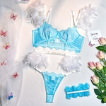 Costume-quatre-pi-ces-Sexy-plumes-couleurs-contrast-es-fra-ches-confortable-polyvalent-Girly-bleu