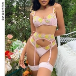 ECTOOKO-ensemble-de-Lingerie-Sexy-3-pi-ces-rose-avec-bas-motifs-floraux-brod-s-sous