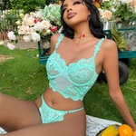 ECTOOKO-sous-v-tements-Sexy-en-dentelle-fleurs-nouvelle-collection-de-Lingerie-deux-pi-ces-vert